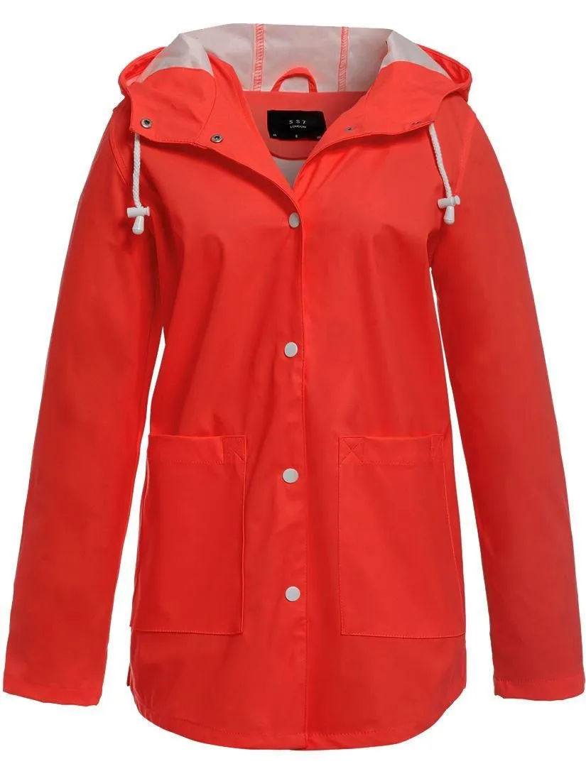 Womens Waterproof Windproof Raincoat Hooded Jacket Red