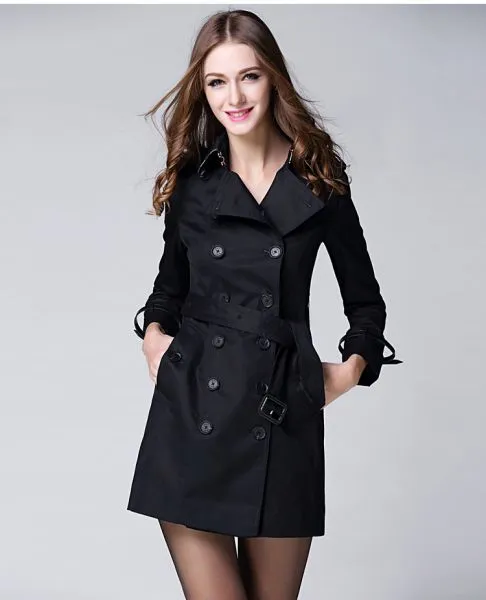 Women's spring Rain coat  with double-breasted front buttons 