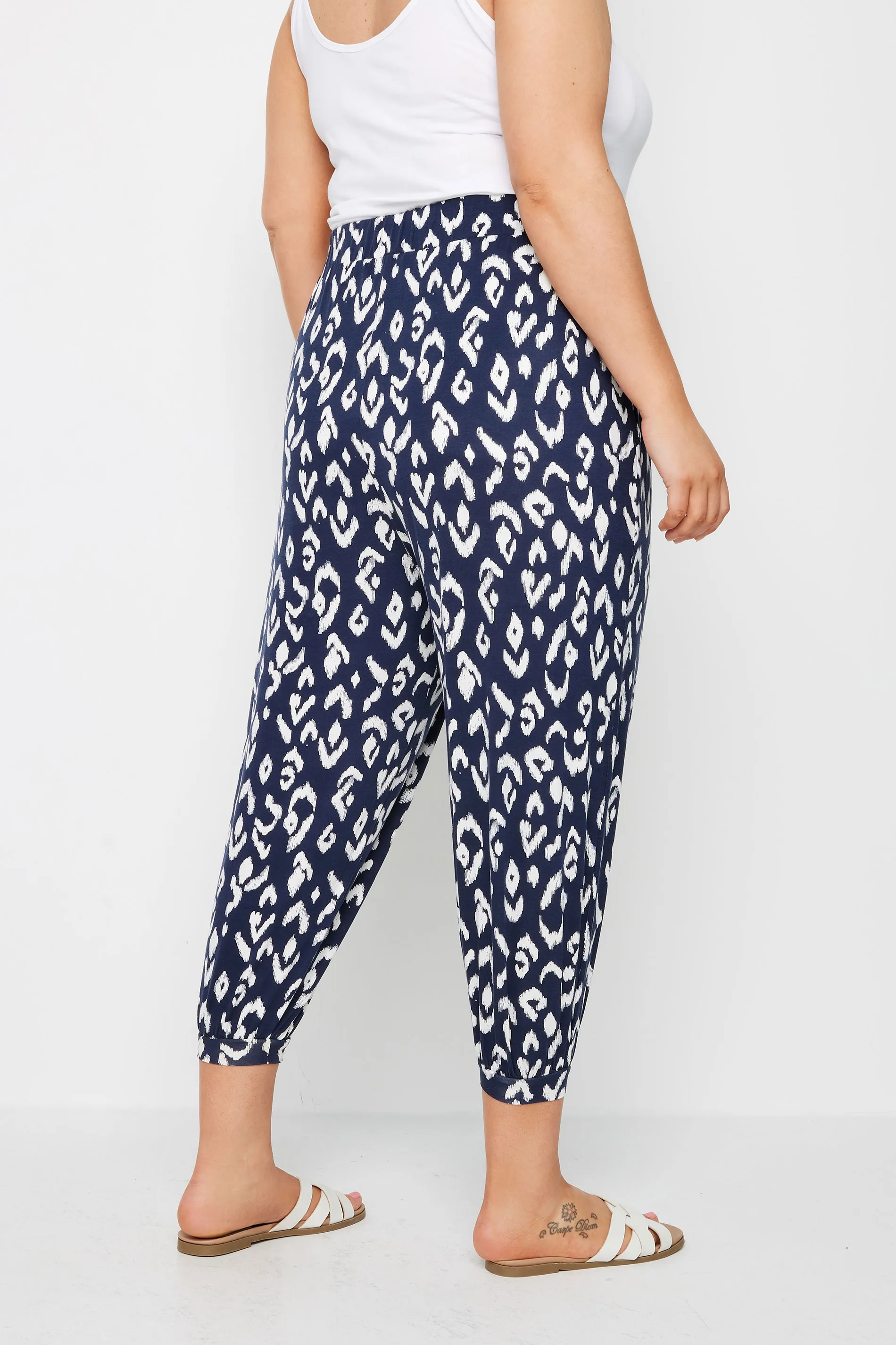 YOURS Curve Blue Aztec Print Cropped Harem Joggers