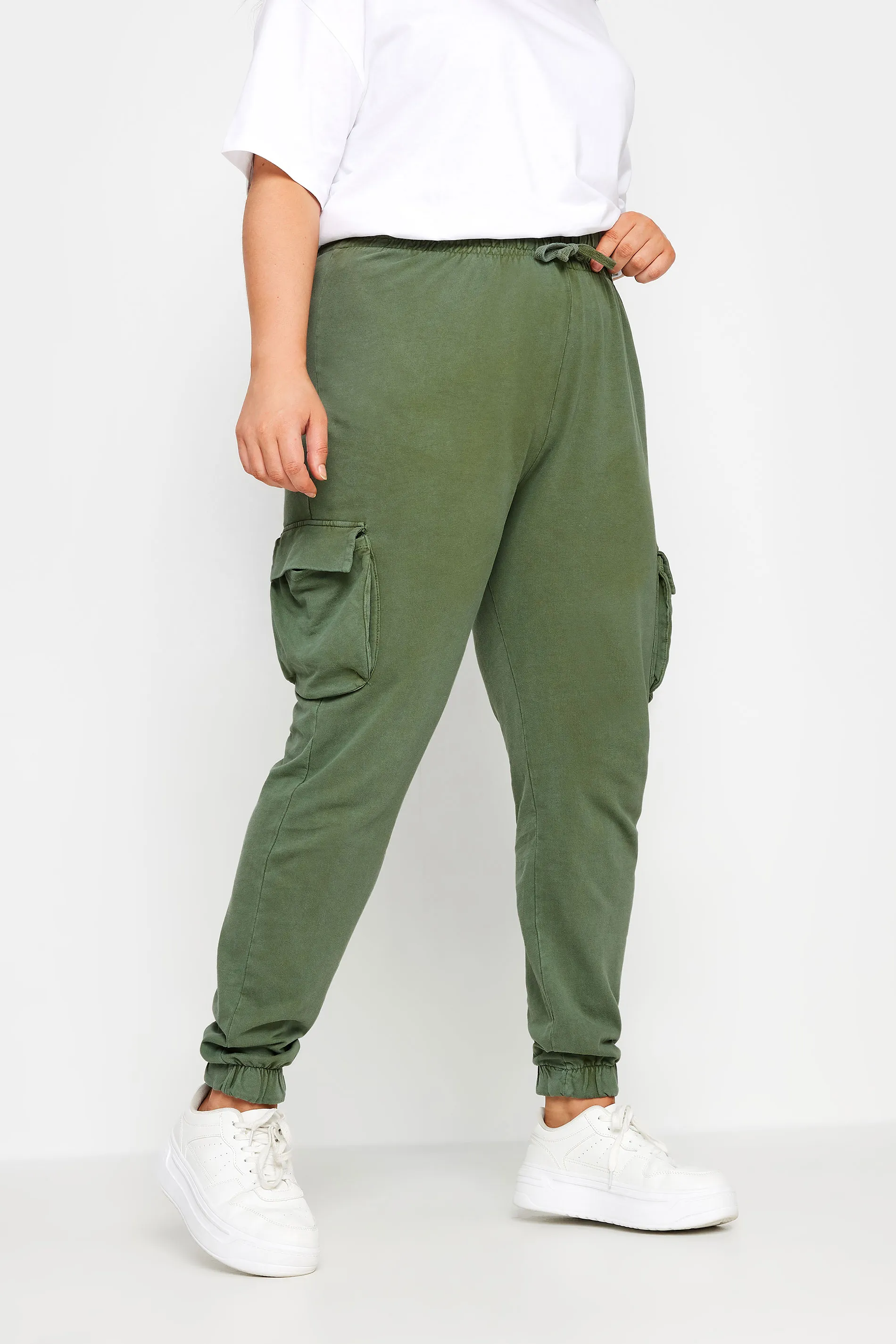 YOURS Curve Khaki Green Cargo Pocket Joggers