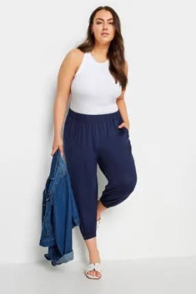 YOURS Curve Navy Blue Cropped Jersey Harem Joggers