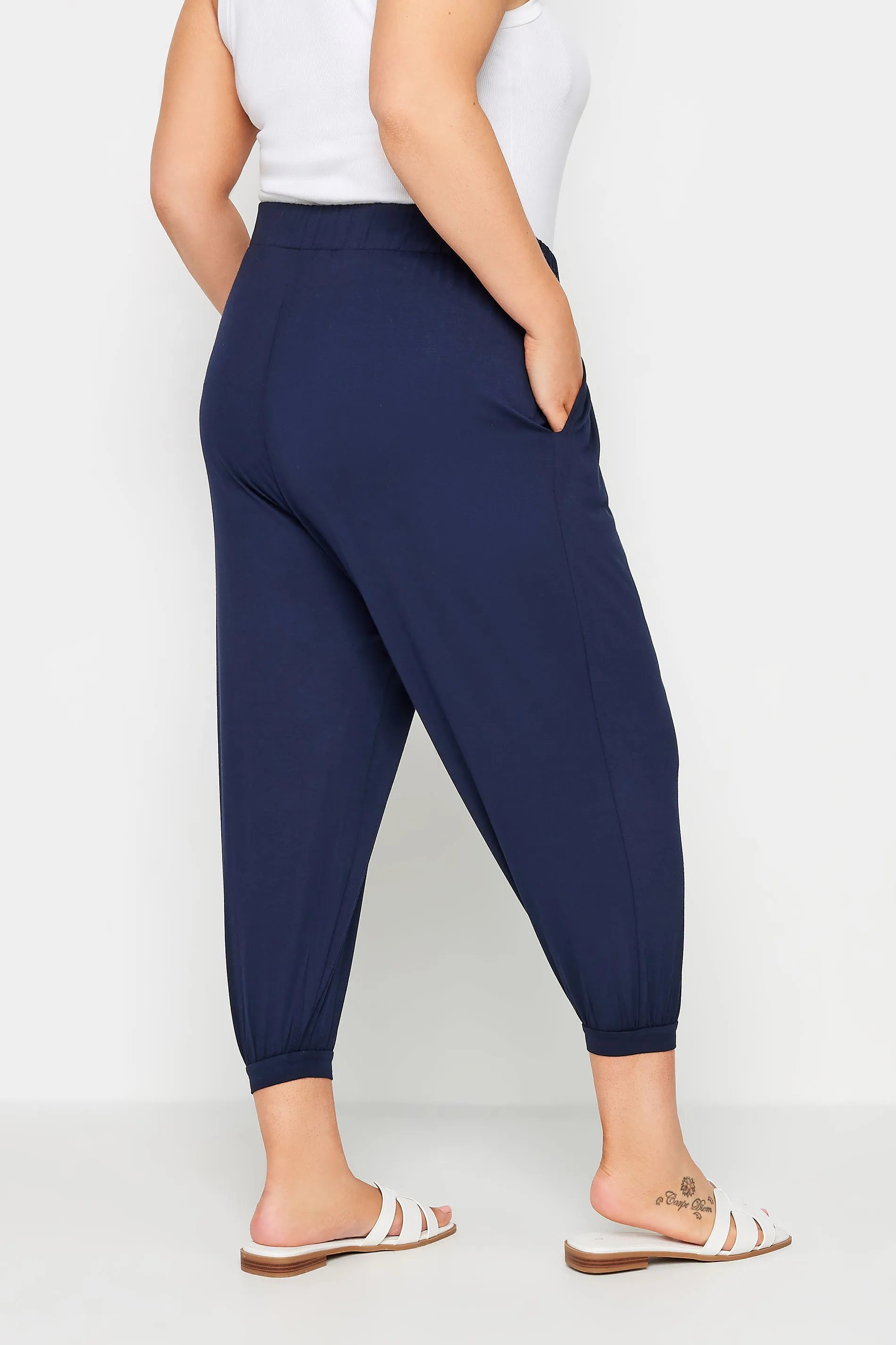 YOURS Curve Navy Blue Cropped Jersey Harem Joggers